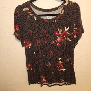 MauricesFloral Leopard Print Short Sleeve Top